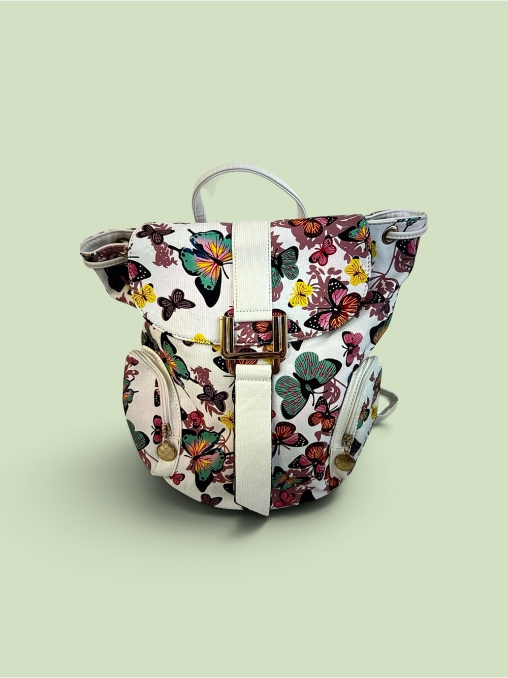 White Butterfly Print Backpack - Women Bags